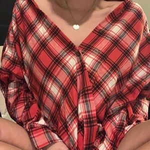 Red SHEIN Knotted Flannel Shirt Size XL